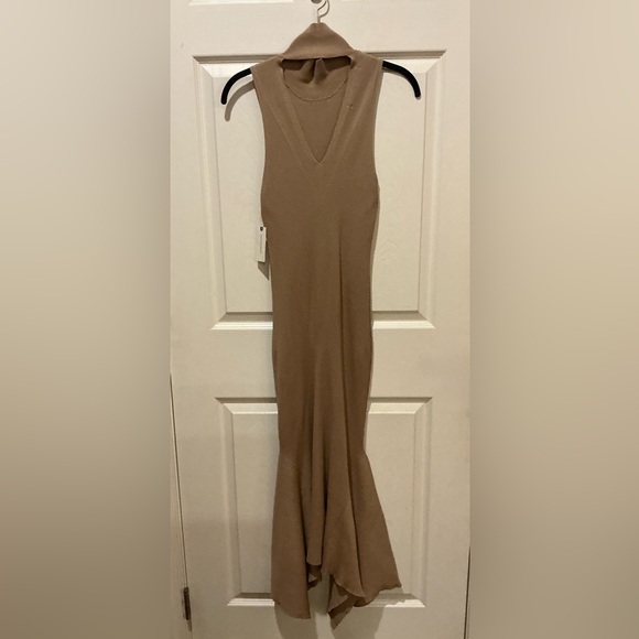 Anthropologie NWT Stretch Knit Mock Neck Sleeveless Dress Beige Woman Size Small - Picture 7 of 14